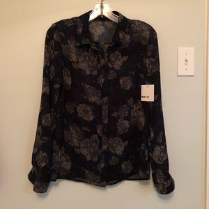 Long sleeve printed floral sheer button down top